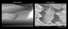 The image on the left is a particle of Martian soil observed with the atomic force microscope on NASA's Phoenix Mars Lander. For comparison, the image on the right is a type of terrestrial soil on Earth viewed with a scanning electron microscope.