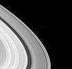 Three moons, Janus, Prometheus, and Daphnis, have bunched themselves together in this image of Saturn's rings in this image from NASA's Cassini spacecraft taken on March 2, 2009.