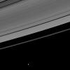 This image, which at first appears to show a serene scene, in fact 
reveals dramatic disturbances created in Saturn's A ring by its moon 
Daphnis as seen by NASA's Cassini spacecraft.