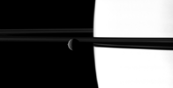 The small moon Janus overtakes the larger moon Rhea in a dance played out before Saturn and its rings in this image taken by NASA's Cassini spacecraft. Go to the Photojournal to view the animation.