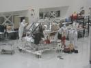 In this February 17, 2009, image, NASA's Mars Science Laboratory rover is attached to the spacecraft's descent stage. The image was taken inside the Spacecraft Assembly Facility at NASA's JPL, Pasadena, Calif.