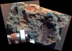This view of a rock called 'Block Island,' the largest meteorite yet found on Mars, comes from the panoramic camera (Pancam) on NASA's Mars Exploration Rover Opportunity.