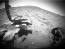 This frame (taken from a three-frame animation) aids evaluation of performance of the right-front wheel on NASA's Mars Exploration Rover Spirit during a drive on the rover's 2,117th Martian day, or sol (Dec. 16, 2009).