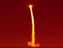 This infrared image shows NASA's Wide-field Infrared Survey Explorer (WISE) rocketing into the sky just before dawn on Dec. 14 from Vandenberg Air Force Base in California. All systems are behaving as expected.