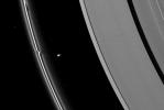 The effects of the small moon Prometheus loom large on two of Saturn's rings in this image taken by NASA's Cassini spacecraft a short time before Saturn's August 2009 equinox.