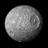 In this view captured by NASA's Cassini spacecraft on its closest-ever flyby of Saturn's moon Mimas, large Herschel Crater dominates Mimas, making the moon look like the Death Star in the movie 'Star Wars.' 