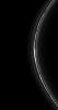 NASA's Cassini spacecraft spies a 'fan' in Saturn's tenuous F ring. This fan-like structure appears as dark lines spreading outward from the left of the bright clump of ring material near the center of the image.