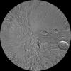 The southern hemisphere of Saturn's moon Tethys is seen in this updated polar stereographic maps, mosaicked from the best-available images obtained by NASA's Cassini spacecraft.