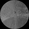 The southern hemisphere of Saturn's moon Rhea is seen in this polar stereographic maps, mosaicked from the best-available images obtained by NASA's Cassini spacecraft.