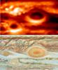 New thermal images from powerful ground-based telescopes show swirls of warmer air and cooler regions never seen before within Jupiter's Great Red Spot.