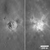 The same crater, as seen by NASA's Lunar Reconnaissance Orbiter, under very different lighting. On the left the Sun was midway to the horizon and on the right the Sun was high, approaching noon.