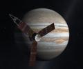This artist's concept shows NASA's Juno spacecraft, which will launch from Earth in 2011 and arrive at Jupiter in 2016 to study the giant planet from an elliptical, polar orbit.