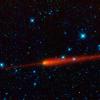 This image from NASA's Wide-field Infrared Survey Explorer features comet 65/P Gunn. Comets are balls of dust and ice left over from the formation of the solar system. The comet's tail is seen here in red trailing off to the right of the comet's nucleus.