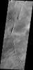 This image captured by NASA's 2001 Mars Odyssey shows a portion of the northeastern flank of Ascraeus Mons.