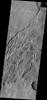 Tempe Terra is criss-crossed with numerous fracture systems. This image from NASA's Mars Odyssey shows a region where the fractures are intersecting,