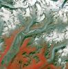 Folds in the lower reaches of valley glaciers can be caused by powerful surges of tributary ice streams. This phenomenon is spectacularly displayed by the Sustina Glacier in the Alaska Range as seen by NASA's Terra spacecraft.