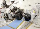 NASA's next Mars rover, Curiosity, drives up a ramp during a test at NASA's Jet Propulsion Laboratory, Pasadena, Calif. The rover, like its smaller predecessors already on Mars, uses a rocker bogie suspension system to drive over uneven ground.