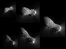 This image montage shows comet Hartley 2 as NASA's EPOXI mission approached and flew under the comet. The images progress in time clockwise, starting at the top left.