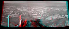 This mosaic of images from NASA's Mars Exploration Rover Opportunity shows surroundings of the rover's location following an 122.2-meter (401-foot) drive on Oct. 25, 2010. 3D glasses are necessary.