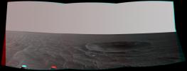 'Yankee Clipper' crater on Mars carries the name of the command and service module of NASA's 1969 Apollo 12 mission to the moon. NASA's Mars Exploration Rover Opportunity recorded this stereo view on Nov. 4, 2010. 3D glasses are necessary.