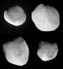 This image mosaic shows four different views of comet Tempel 1 as seen by NASA's Stardust spacecraft as it flew by on Feb. 14, 2011. The images progress in time beginning at upper left, upper right, to lower left, then lower right.