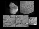 This series of images shows the area where NASA's Deep Impact probe collided with the surface of comet Tempel 1 in 2005. The view zooms in as the images progress from top left to right, and then bottom left to right. 