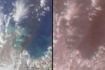 This images, acquired on March 12, 2011 by NASA's Terra spacecraft, shows a large smoke plume that appears to be associated either with the Shiogama incident or Sendai port fires. 3D glasses are necessary to view this image.