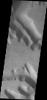 This image captured by NASA's Mars Odyssey shows parts of two giant gully that are located on the southern side of Ius Chasma. Ius Chasma has the largest number of mega gullies of any of the chasmata that make up Valles Marineris.