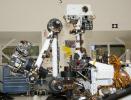 The arm and the remote sensing mast of the Mars rover Curiosity each carry science instruments and other tools for NASA's Mars Science Laboratory mission. This image shows the arm on the left and the mast just right of center.