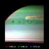 This false-color infrared image, obtained by NASA's Cassini spacecraft, shows clouds of large ammonia ice particles dredged up by a powerful storm in Saturn's northern hemisphere.