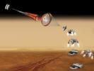 This artist's concept of a proposed NASA and European Space Agency collaboration on proposals for a Mars sample return mission portrays a series of six steps in the spacecraft's landing on Mars.