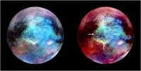 NASA's Cassini spacecraft obtained these false-color images of a circular feature in a region known as Xanadu on Saturn's moon Titan. The images show Titan in infrared wavelengths of radiation.
