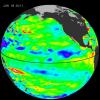 The latest image of Pacific Ocean sea surface heights from the NASA's OSTIM/Jason-2 oceanography satellite, on June 11, 2010, shows that Pacific has switched from warm (red) to cold (blue) during the last few months.