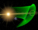 This artist's concept illustrates the first known Earth Trojan asteroid, discovered by NEOWISE, the asteroid-hunting portion of NASA's WISE mission. The asteroid is shown in gray and its extreme orbit is shown in green. Objects are not drawn to scale.
