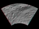 This anaglyph image shows the topography of asteroid Vesta's southwestern region. The large, heavily degraded subdued rimmed crater in the top right becomes clearer in this anaglyph image. You need 3D glasses to view this image.