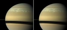 These two natural color views taken 11 hours -- one Saturn day -- apart by NASA's Cassini spacecraft help scientists measure wind speeds in the huge storm seen here in the planet's northern hemisphere.