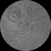 The northern hemisphere of Tethys is seen in this polar stereographic map, mosaicked from the best-available images from NASA's Cassini spacecraft.