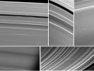 Five images of Saturn's rings, taken by NASA's Cassini spacecraft between 2009 and 2012, show clouds of material ejected from impacts of small objects into the rings.
