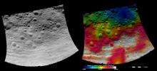 These images from NASA's Dawn spacecraft show part of asteroid Vesta's equatorial region, which contains impact craters and troughs (linear depressions).