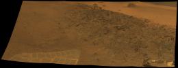 This mosaic shows a north-facing outcrop, informally named 'Greeley Haven.' The site is near the northern tip of the 'Cape York' segment of the western rim of Endeavour Crater.