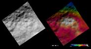These images from NASA's Dawn spacecraft show part of the ejecta blanket from Vesta's 'Snowman' craters in the northern hemisphere. The ejecta blanket fills the whole image and is identified by its hummocky yet smooth texture.