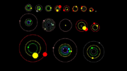 This artist's concept shows an overhead view of the orbital position of the planets in systems with multiple transiting planets discovered by NASA's Kepler mission. All the colored planets have been verified.