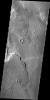 Lava flows near the margin of Daedalia Planum are seen in this image from NASA's 2001 Mars Odyssey spacecraft.