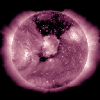 A substantial coronal hole had rotated so that it temporarily faced right towards Earth (May, 17-19, 2016). This coronal hole area is the dark area at the top center of this image from NASA's Solar Dynamics Observatory.