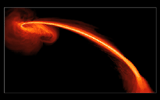 This computer-simulated image shows gas from a tidally shredded star falling into a black hole. Astronomers observed the flare in ultraviolet light using NASA's Galaxy Evolution Explorer.