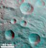 This anaglyph from NASA's Dawn spacecraft shows degraded craters shows partially degraded craters and ridges in asteroid Vesta's Pinaria quadrangle. You need 3D glasses to view this image.