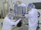 Technicians prep NASA's OCO-2 instrument for shipping at Jet Propulsion Lab in Pasadena, Ca.