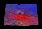 This image from NASA's Dawn mission shows a 3-D, colorized rendering of Oppia Crater near the equator of the giant asteroid Vesta. Oppia is about 21 miles (34 kilometers) across.