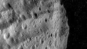 This image from NASA's Dawn mission shows huge grooves on the giant asteroid Vesta that were the result of mega impacts at the south pole.