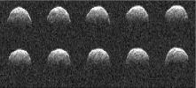 This radar image of asteroid 1999 RQ36 was obtained NASA's Deep Space Network antenna in Goldstone, Calif. on Sept 23, 1999. NASA detects, tracks and characterizes asteroids and comets passing close to Earth using both ground- and space-based telescopes.